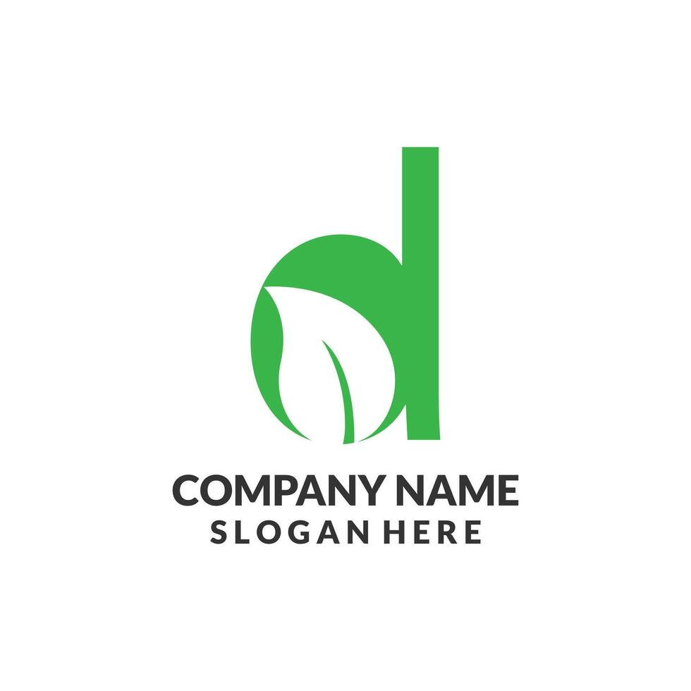 D leaf letter logo design vector