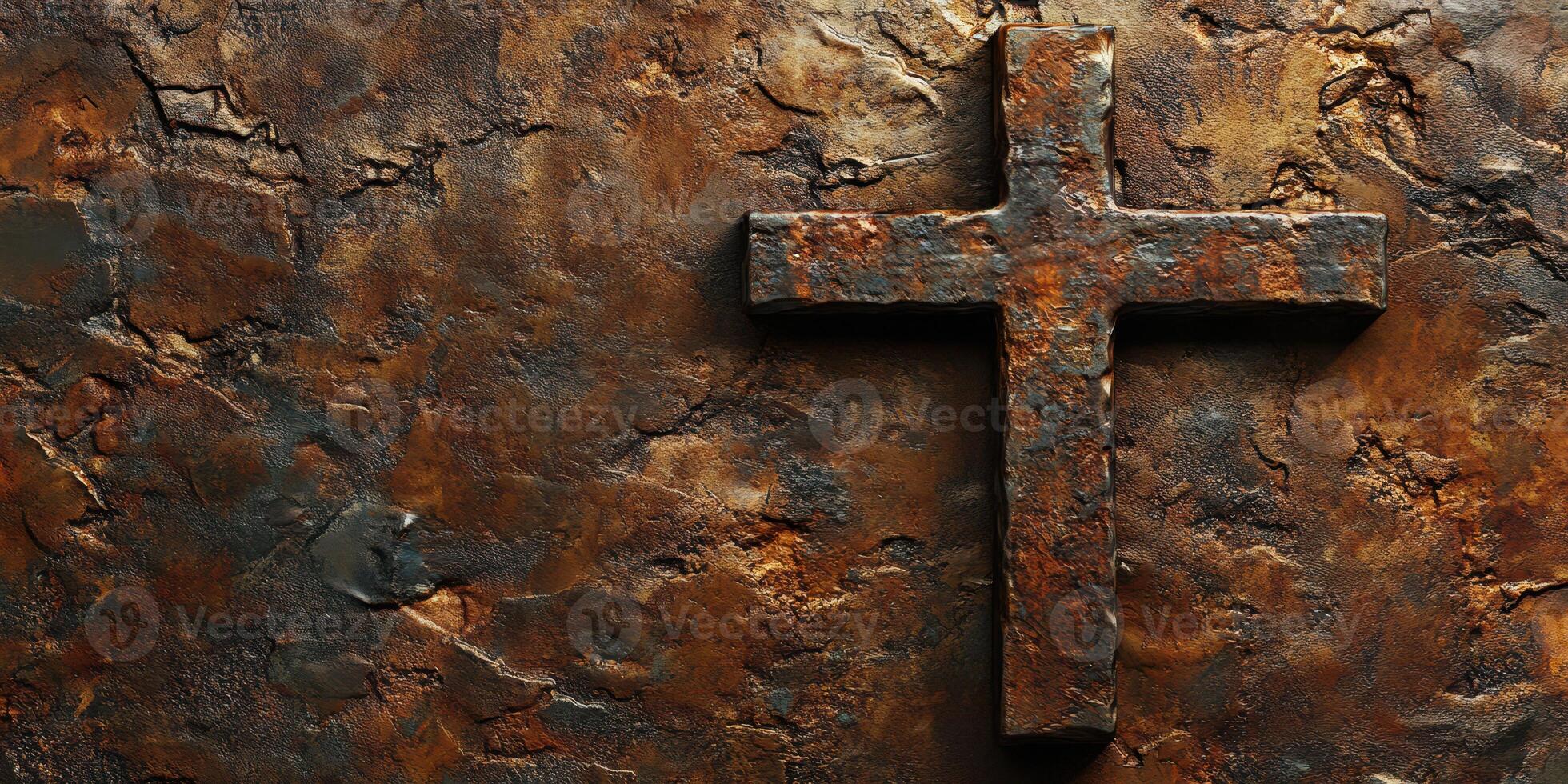 Rustic cross against textured background showcasing intricate details and rich tones photo