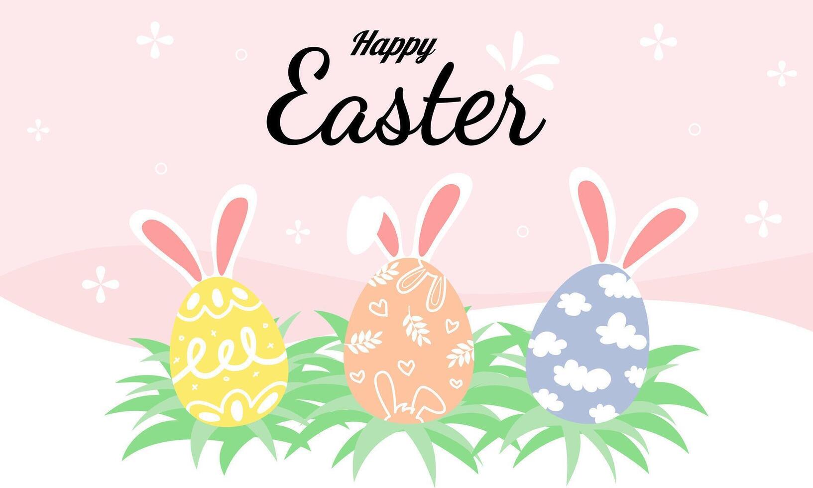 Happy Easter banner or background. Trendy Easter design with typography, eggs in pastel colors. Modern minimal style. vector
