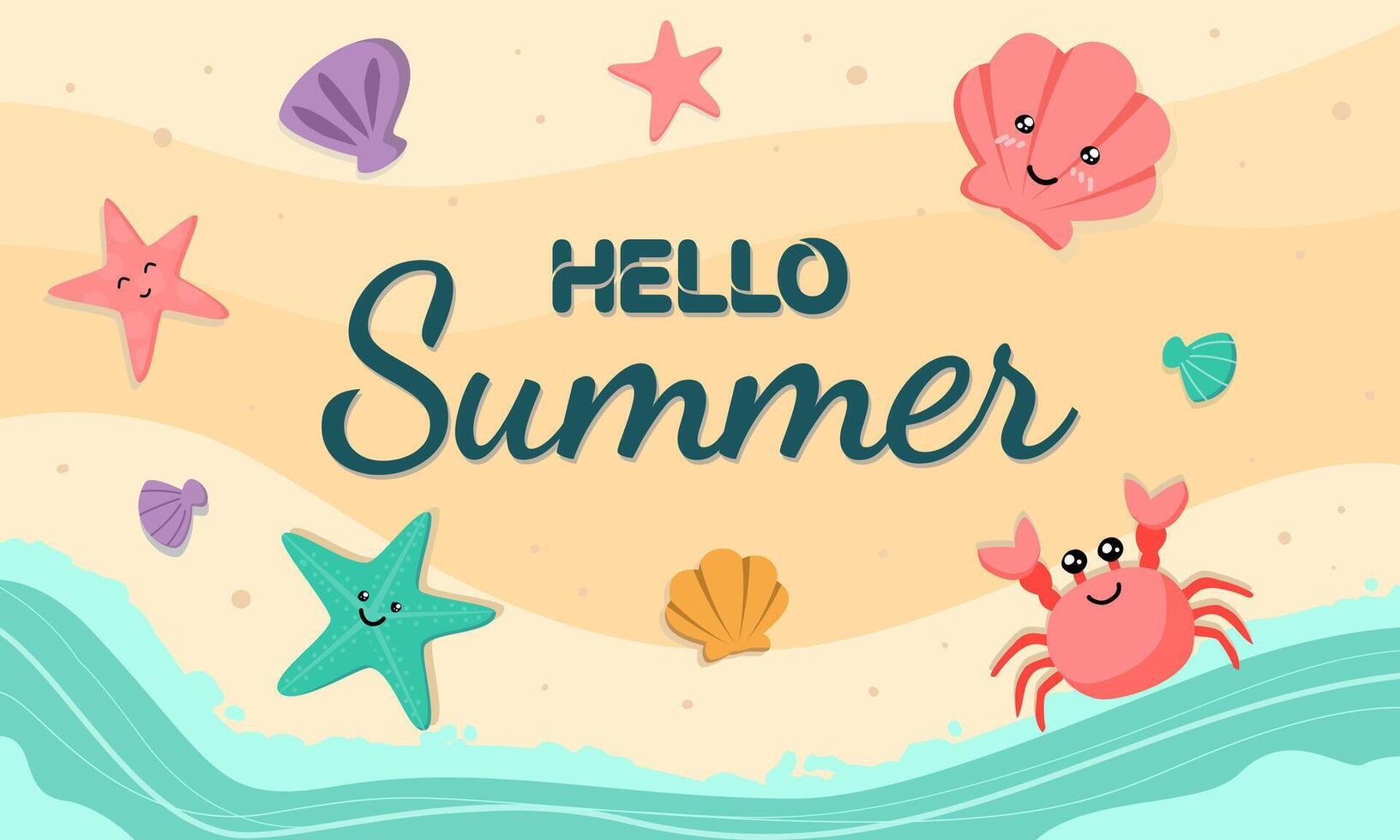 Hello summer season and nature beach beautiful summer banner design background pattern. horizontal poster, greeting card, header for website. vector
