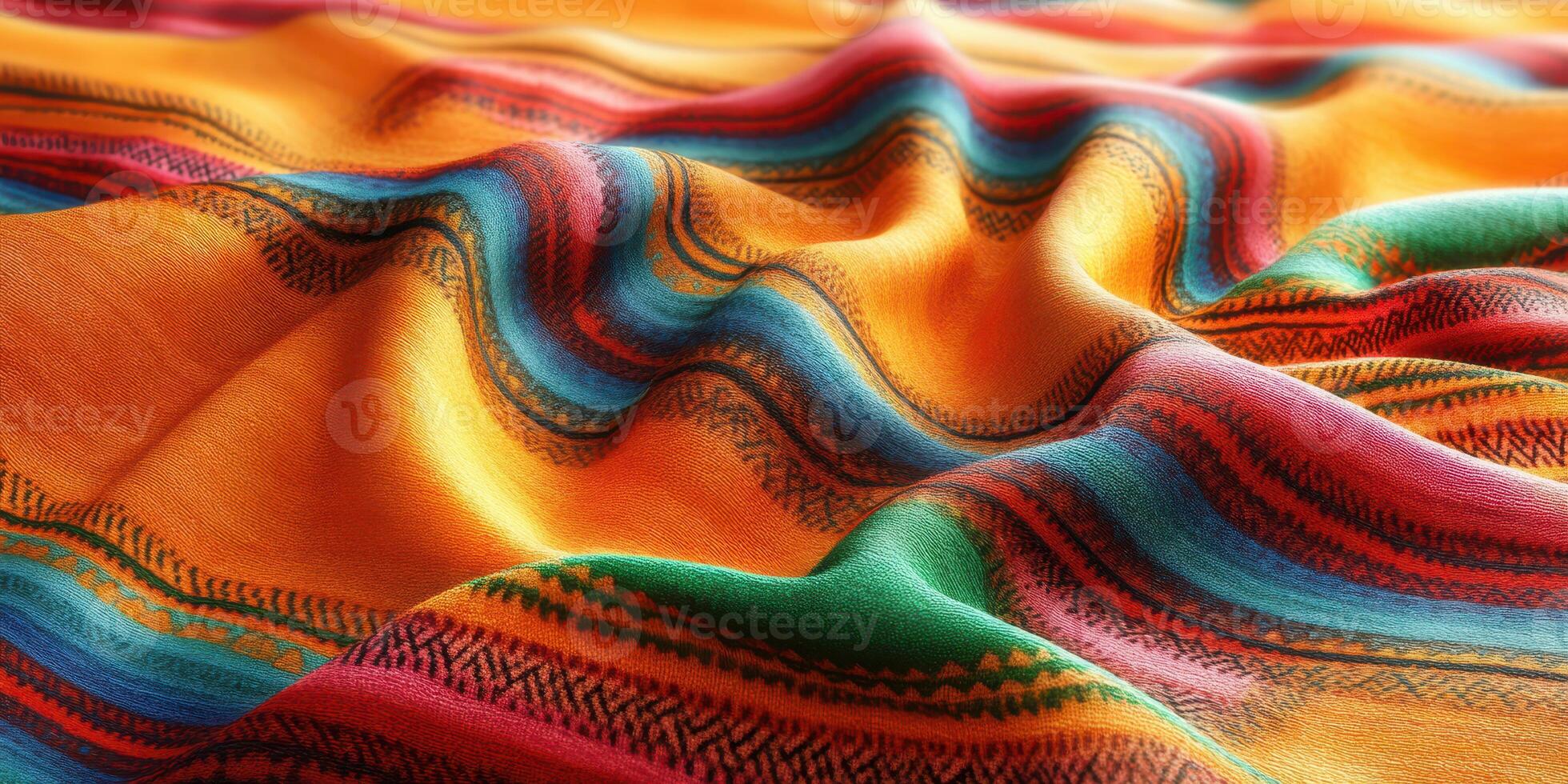 Beautifully textured colorful fabric showcasing vibrant patterns and design in warm tones during daylight photo