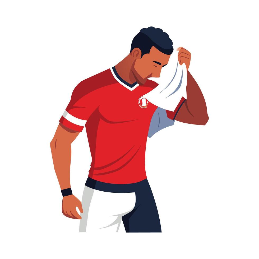 Exhausted Football Player Wiping Face with Shirt vector