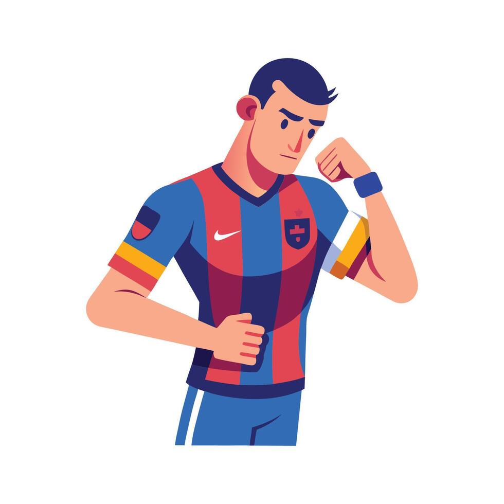 Football Player Correcting Captains Armband Position vector