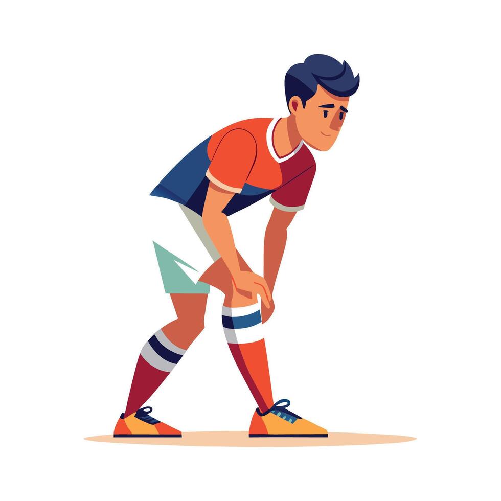 Athletic Player Adjusting Shin Guards Icon vector