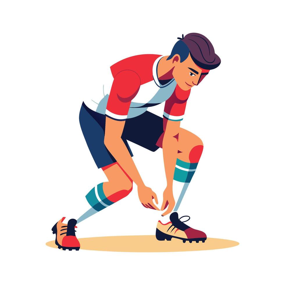 Football Player Adjusting Socks and Shin Guards vector