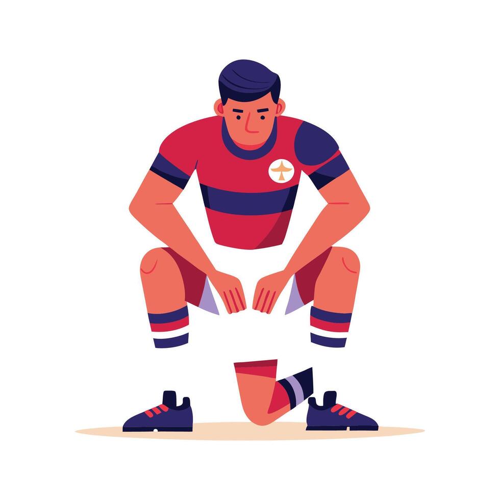 Football Player Adjusting Shin Guards Before Game vector