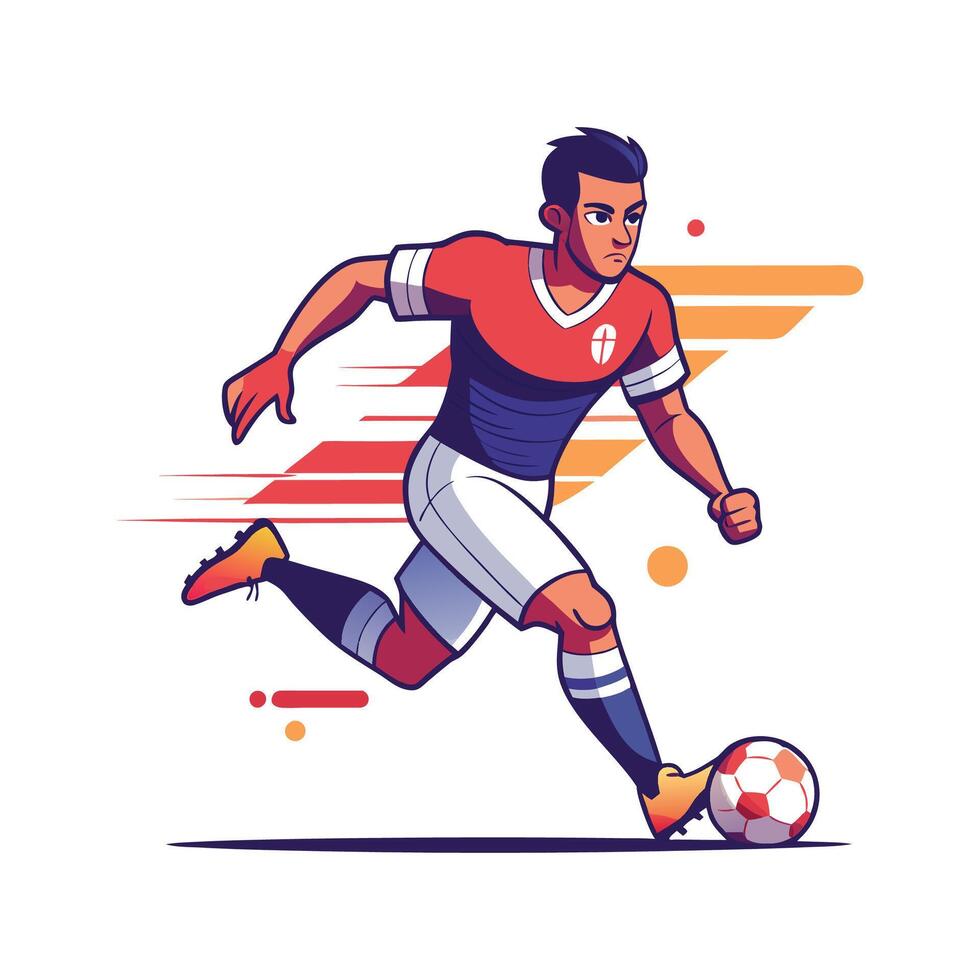 Football Player Chasing Through Ball for Scoring Opportunity vector