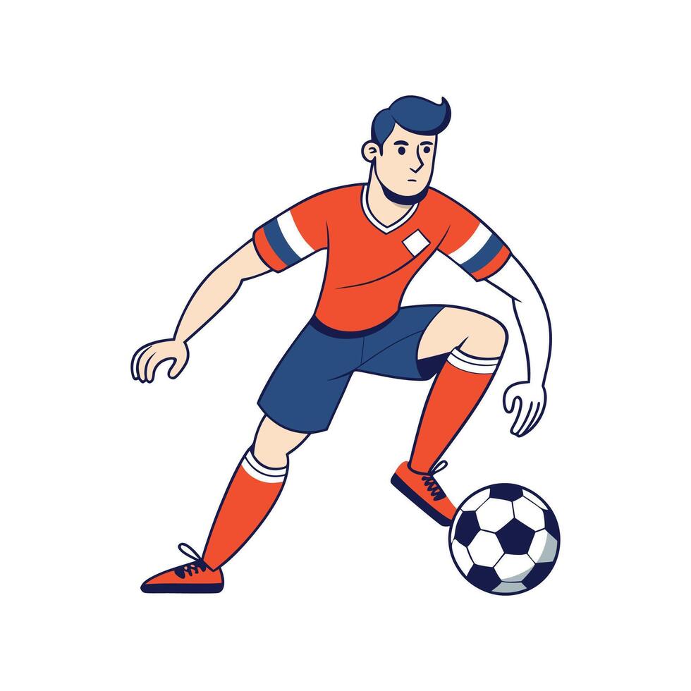 Football Player Skillfully Handling Ball with Thigh vector