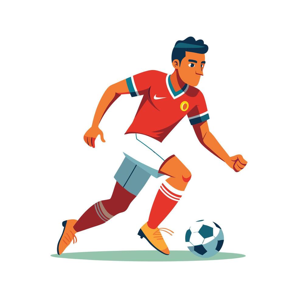 Football Player Dribbling Ball in Action vector