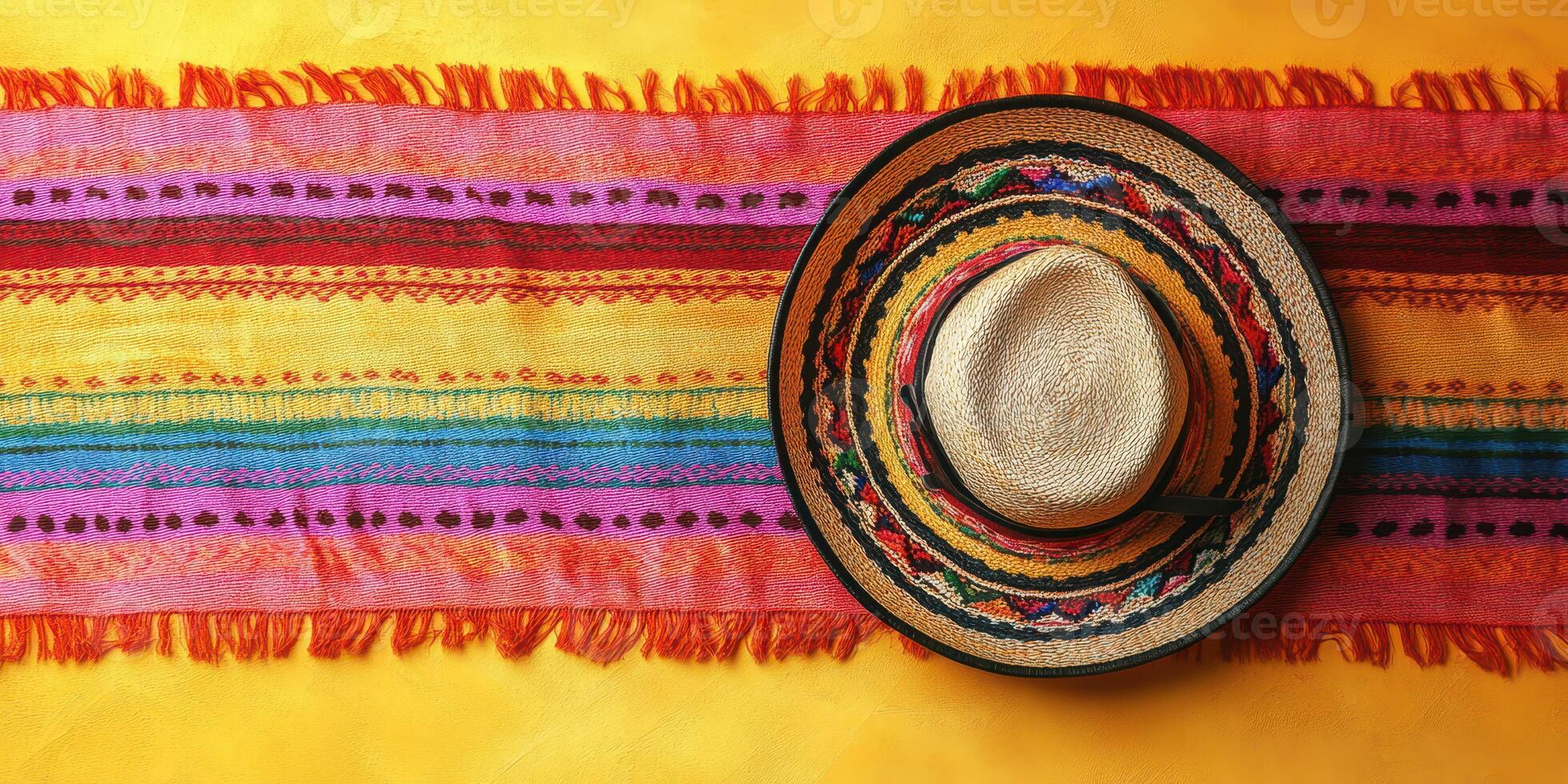 Colorful artisan textile and sombrero showcase traditional design elements and vibrant craftsmanship in a festive setting photo