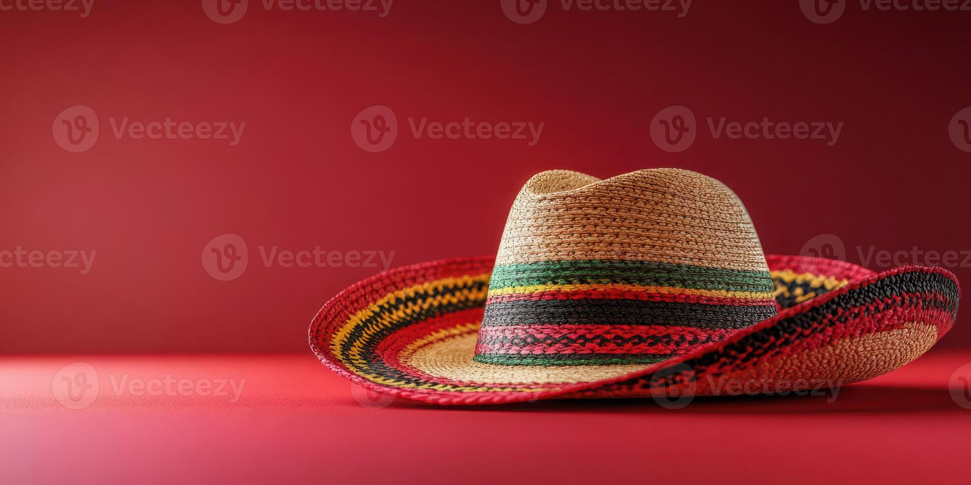 Colorful sombrero resting on a vibrant red surface, perfect for celebrating cultural festivities or themed gatherings photo