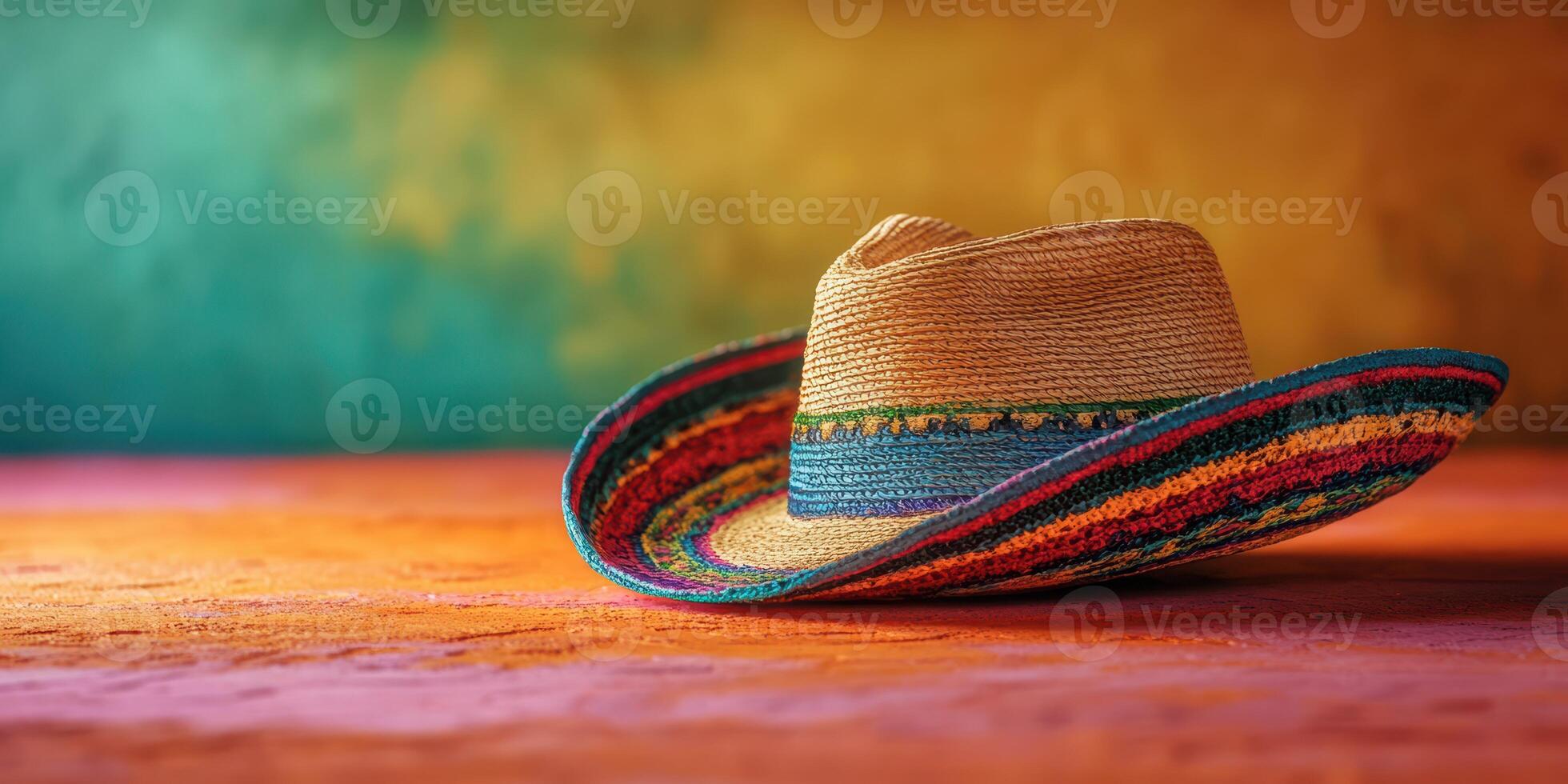 Colorful sombrero resting against a vibrant background in a festive setting photo