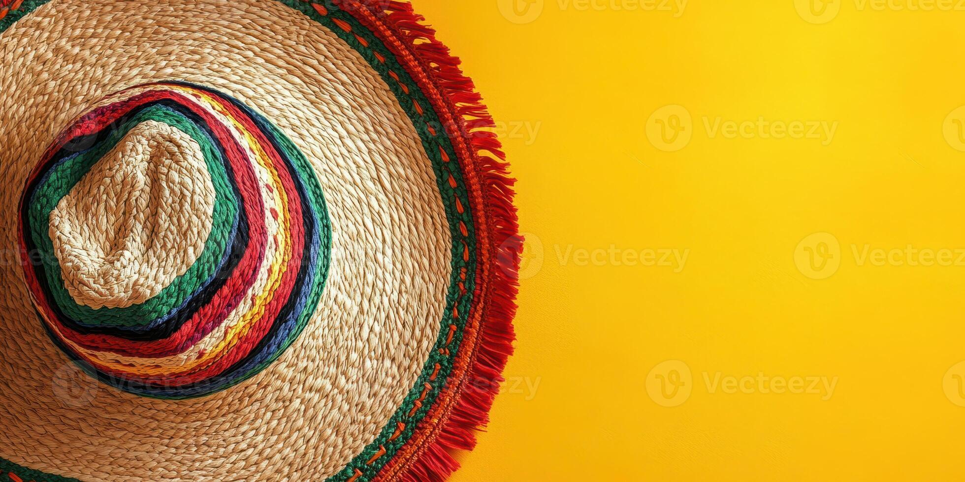 Colorful sombrero on a bright yellow background showcasing traditional Mexican craftsmanship photo