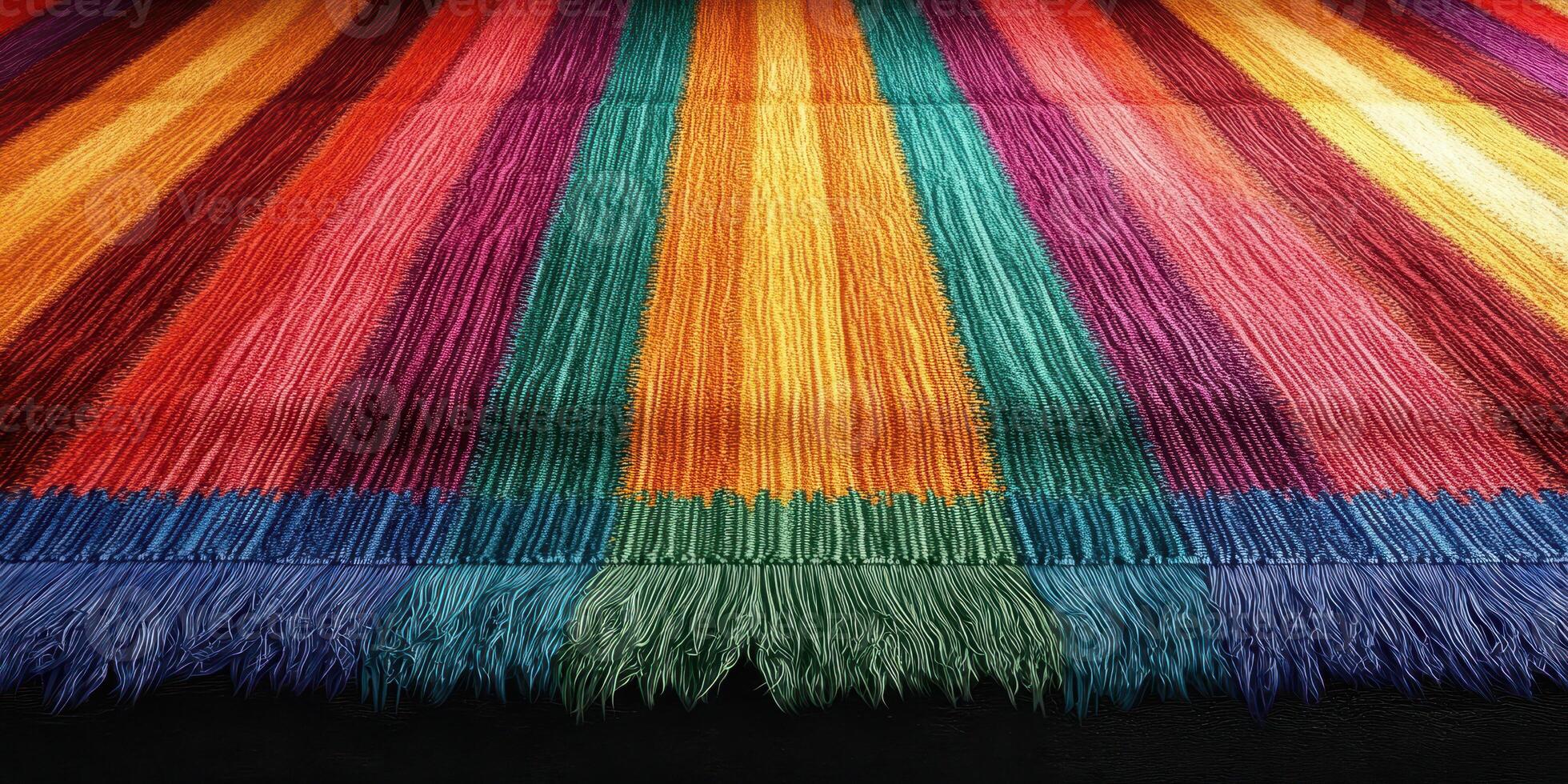 Colorful textile with vibrant stripes showcasing intricate craftsmanship in a cozy setting photo