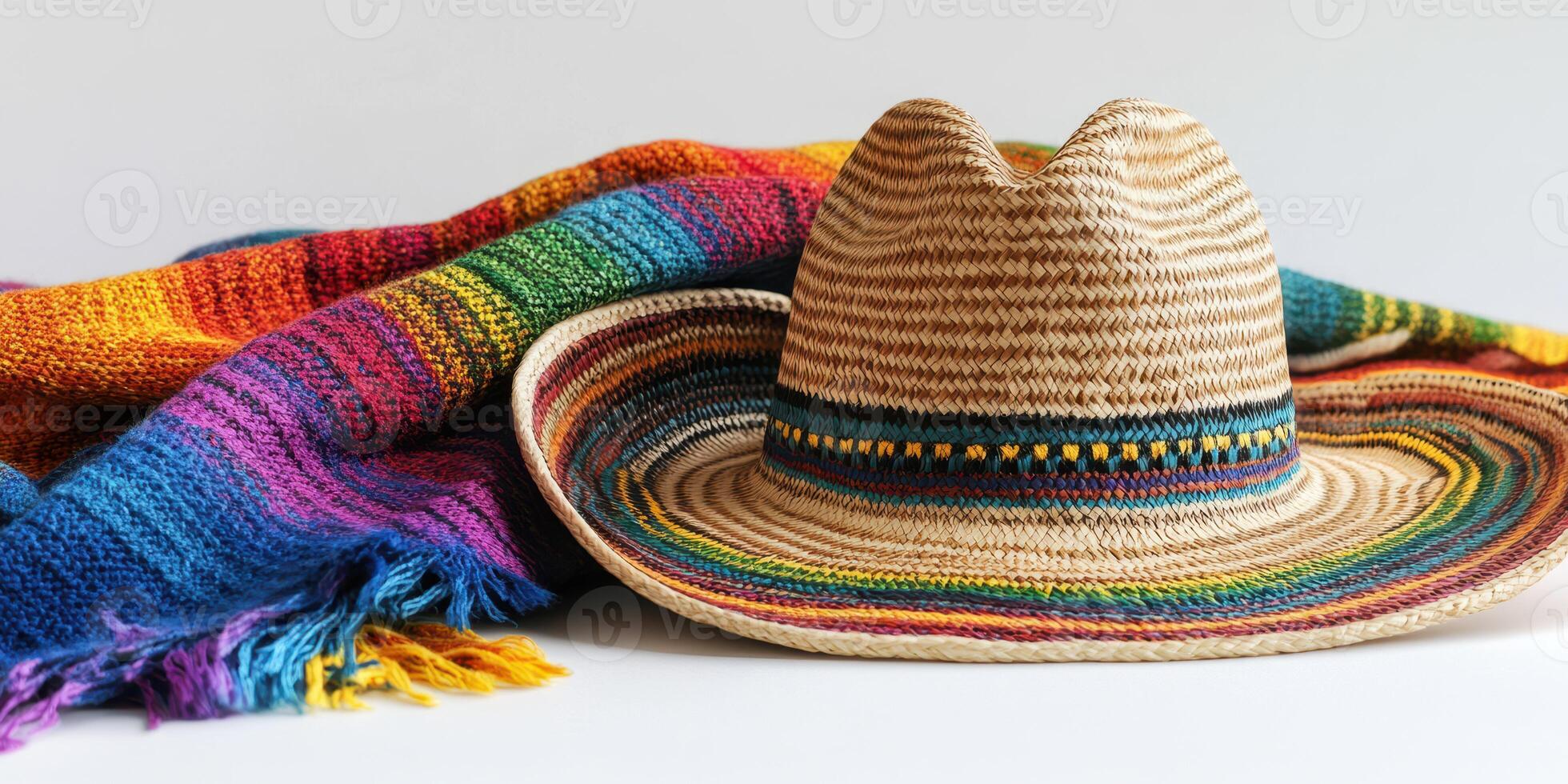 Colorful sombrero and vibrant blanket display traditional Mexican craftsmanship in a cozy setting photo