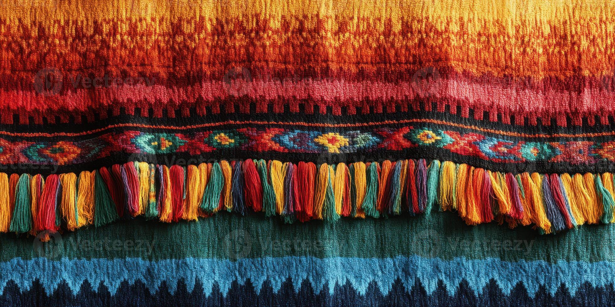Vibrant textile showcase featuring intricate patterns and bright colors from a crafts market photo
