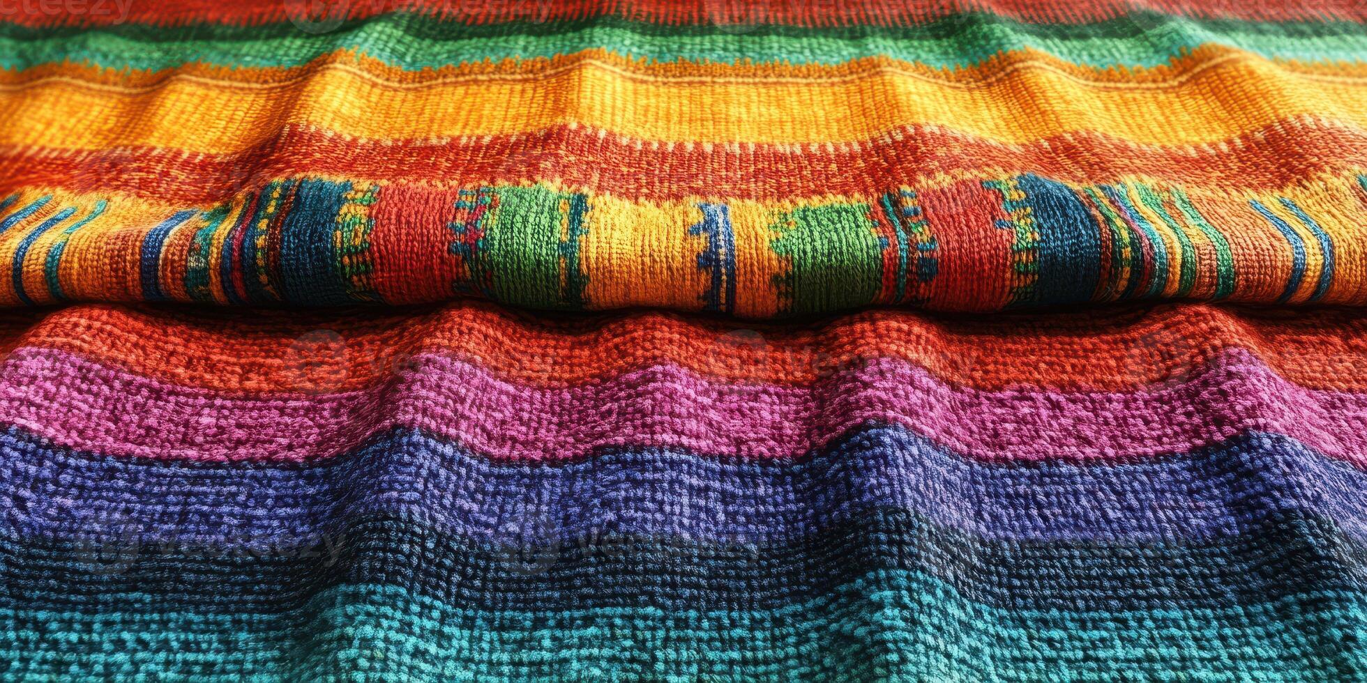 Vibrant woven fabric handcrafted in traditional style showcasing colorful patterns and textures from local artisans photo