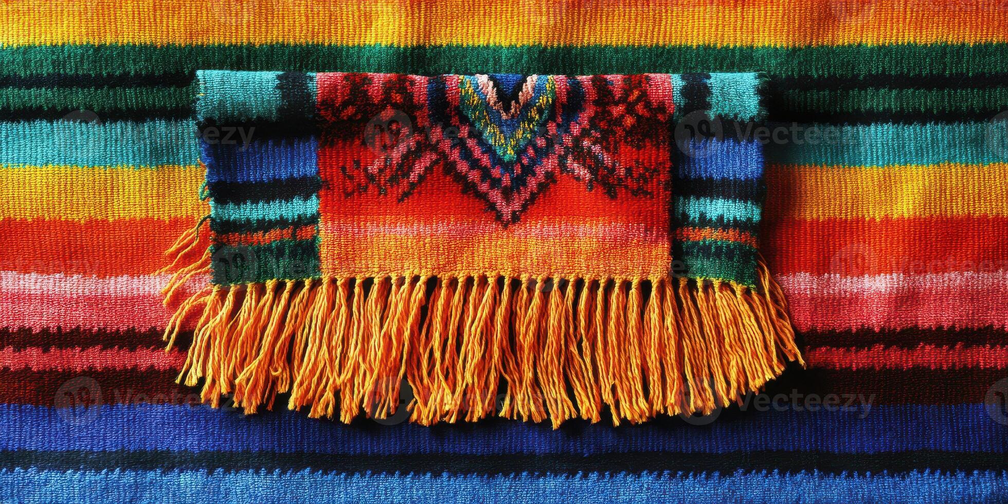 Colorful woven textile exhibiting traditional patterns and vibrant hues in a textile market photo