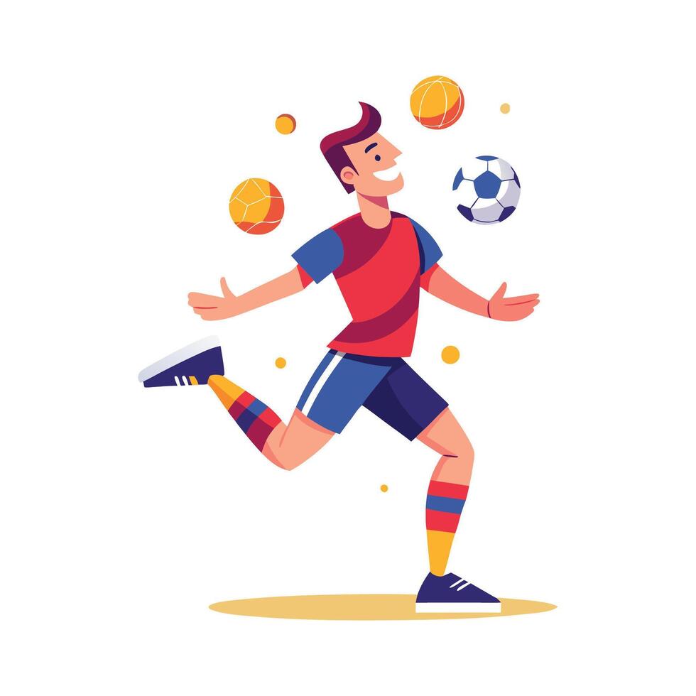 Football Player Skillfully Juggling Ball. vector