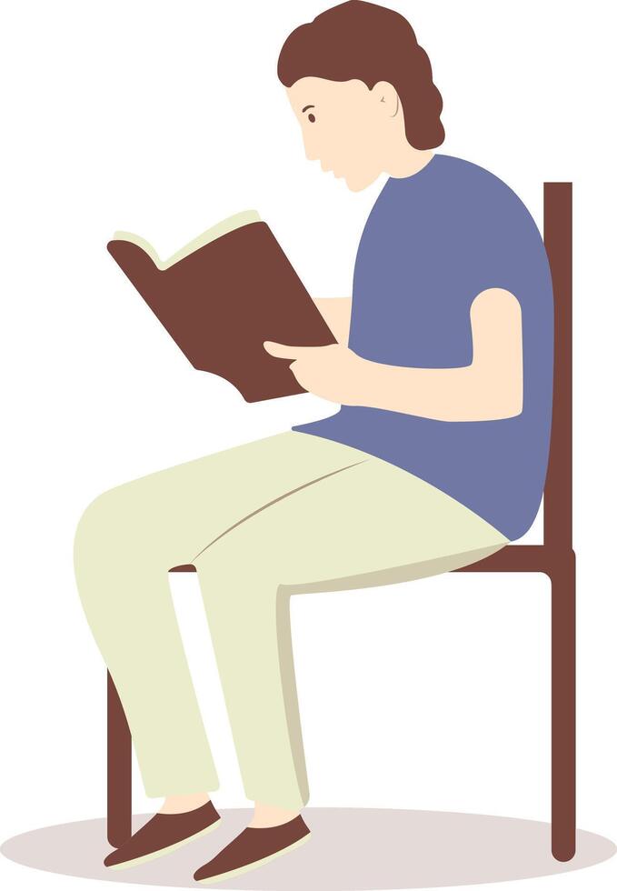 Man Reading a Book While Sitting. vector