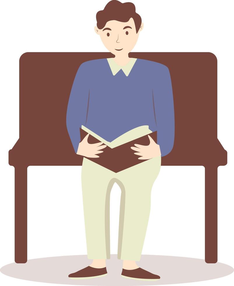 Man Reading a Book While Sitting in Flat Design. vector