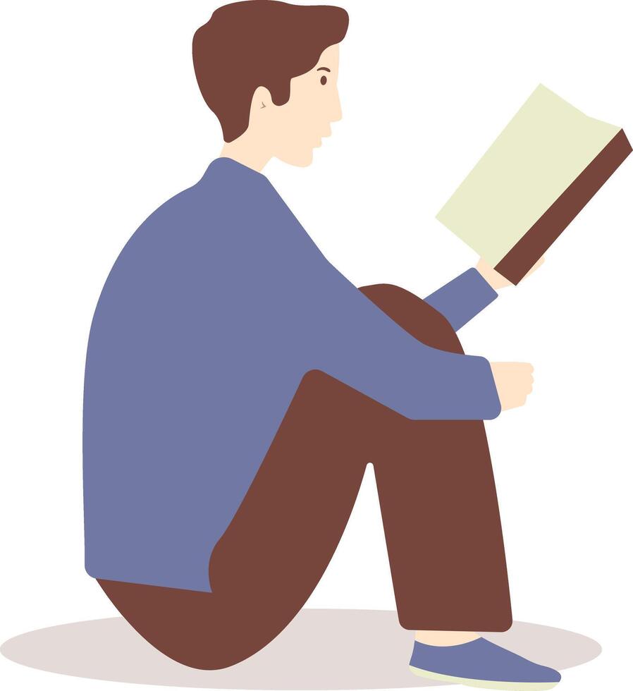 Man Reading a Book While Sitting with Flat Design. vector
