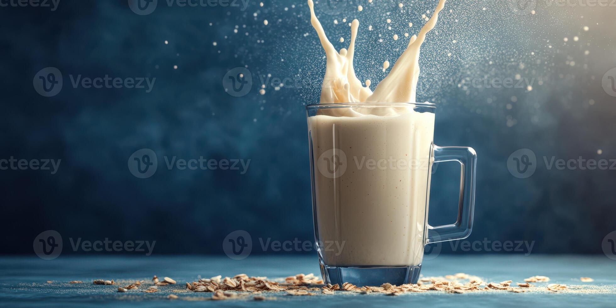 Splashing milk creates a dynamic moment in a glass representing breakfast beverage delight photo