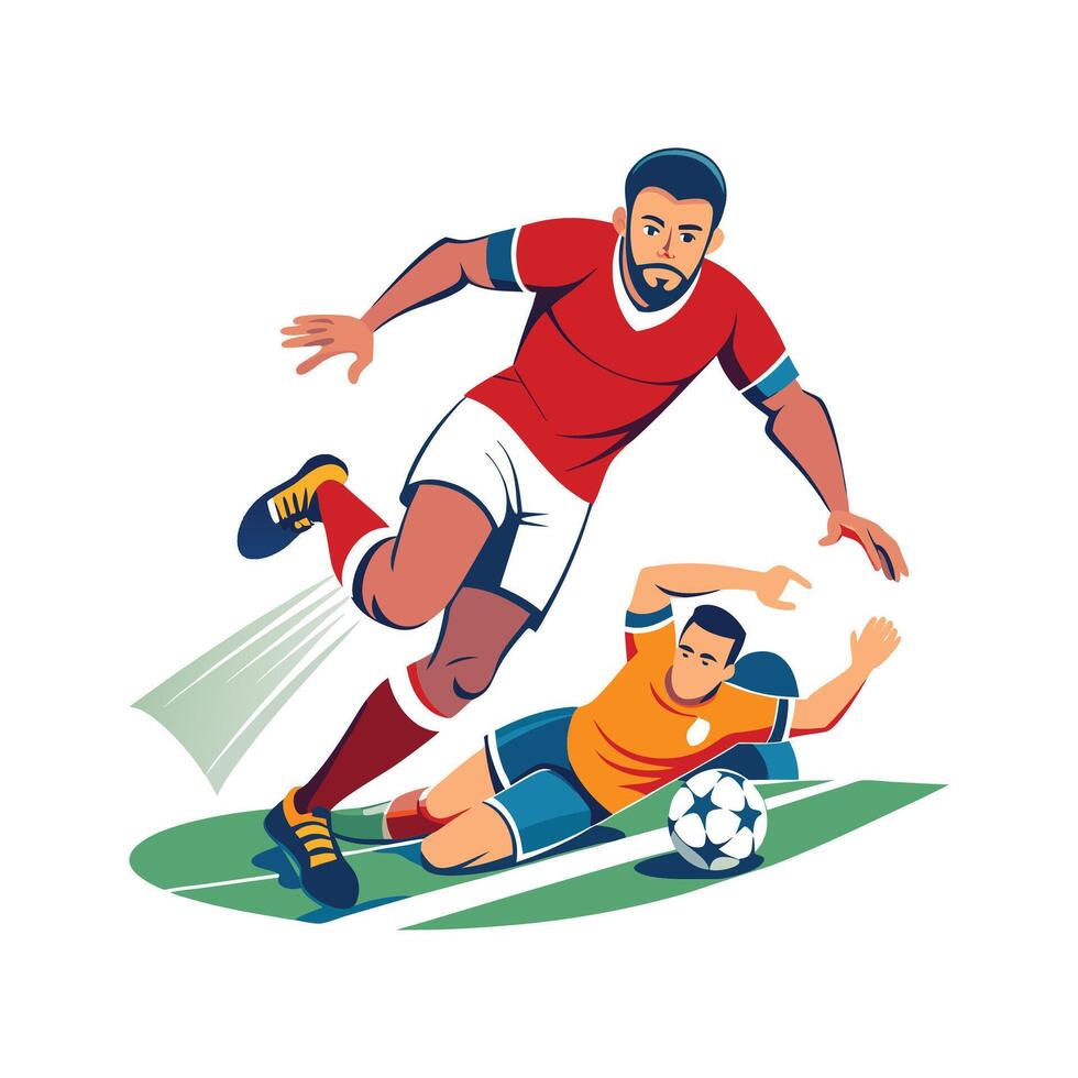 Player Sliding to Win Tackle Near Touchline vector