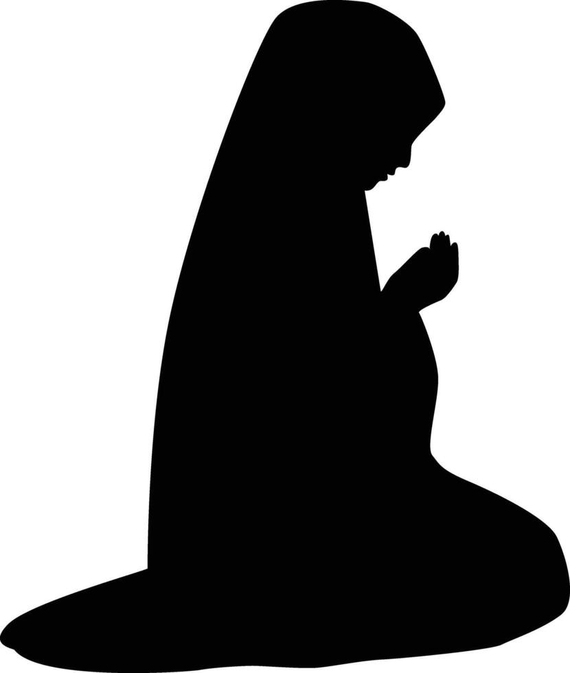 Black Silhouette of Pray Muslim on White Background vector