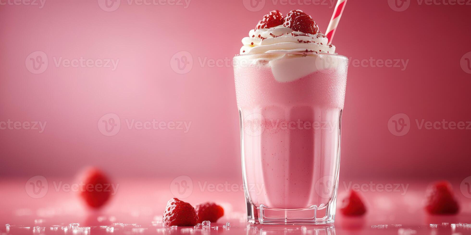 Refreshing raspberry smoothie topped with whipped cream in a charming pink setting photo