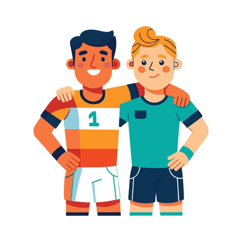Football Player Encouraging Teammate with Arm Around vector