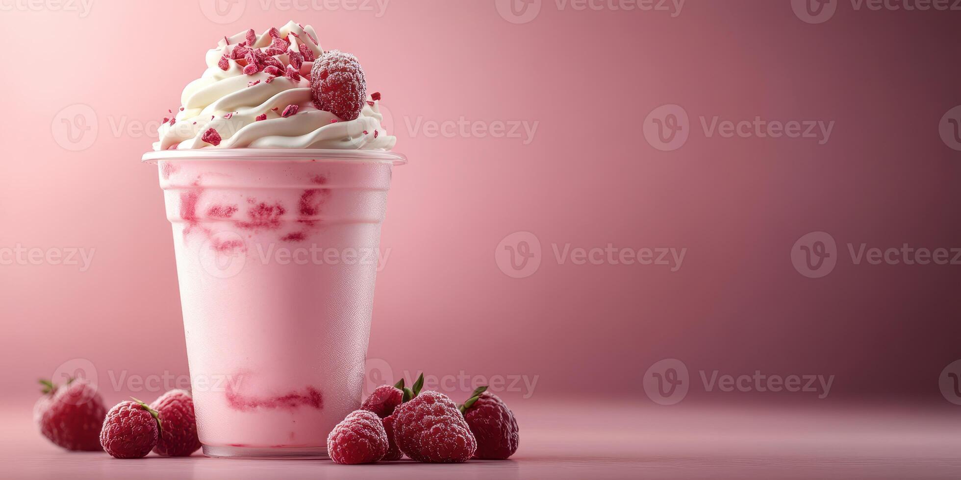 Creamy raspberry treat in a cup with whipped cream and crushed toppings ideal for warm days photo