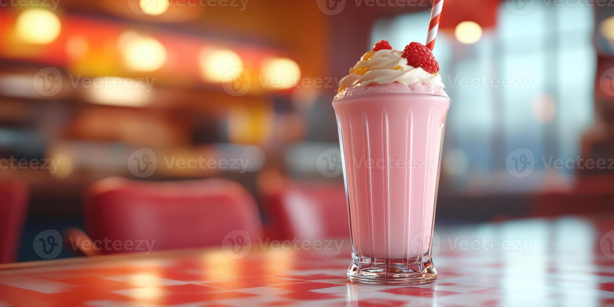Refreshing strawberry milkshake served in a classic diner on a sunny afternoon photo