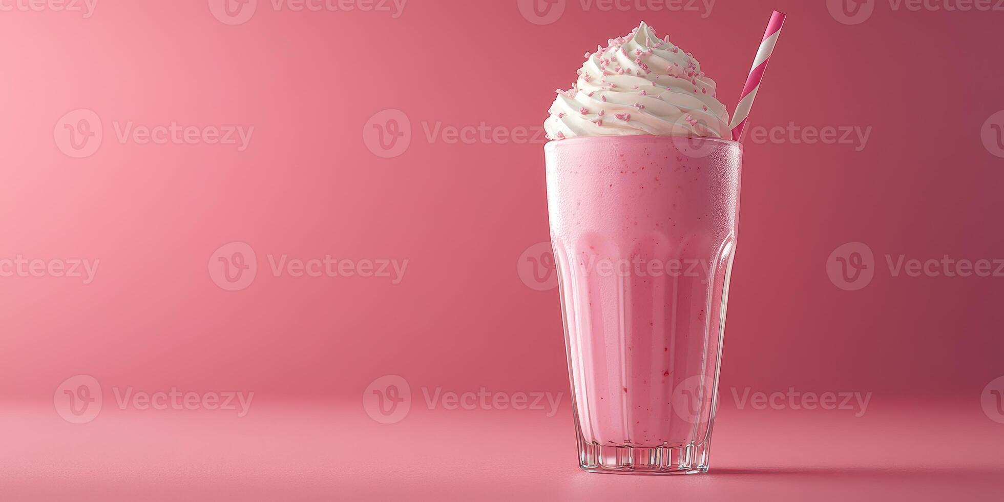 Delicious pink dessert beverage topped with fluffy whipped cream against a vibrant background photo