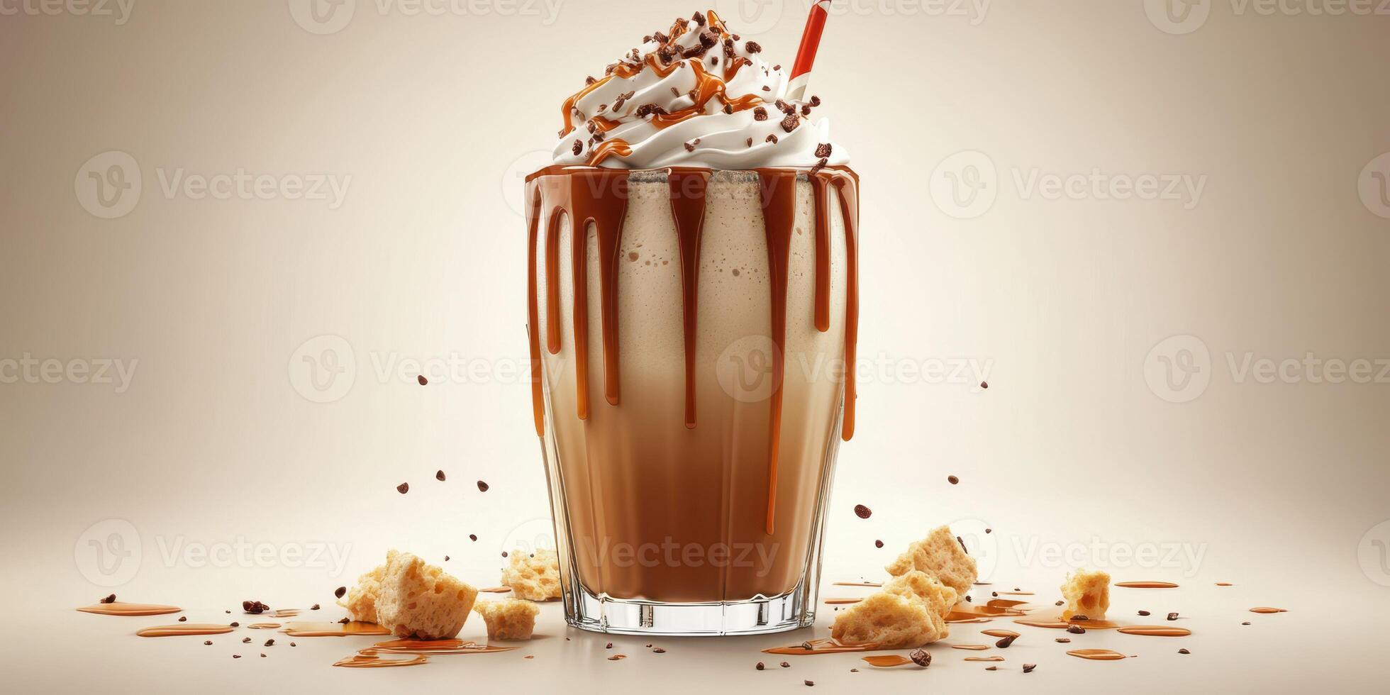 Delicious dessert drink topped with whipped cream and chocolate sprinkles on a light background photo