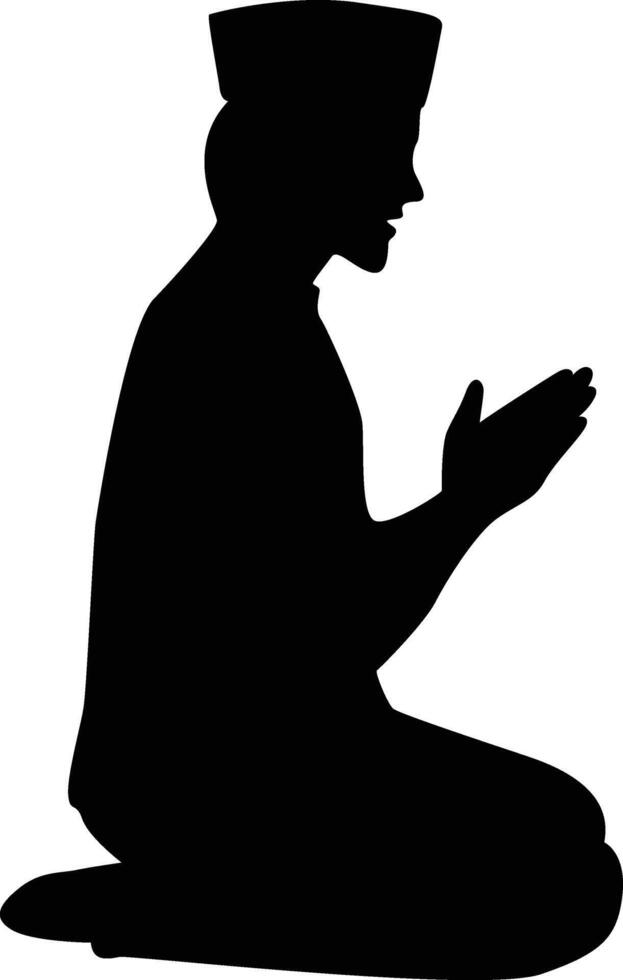 Black Silhouette of Pray Muslim Isolated on White Background. vector