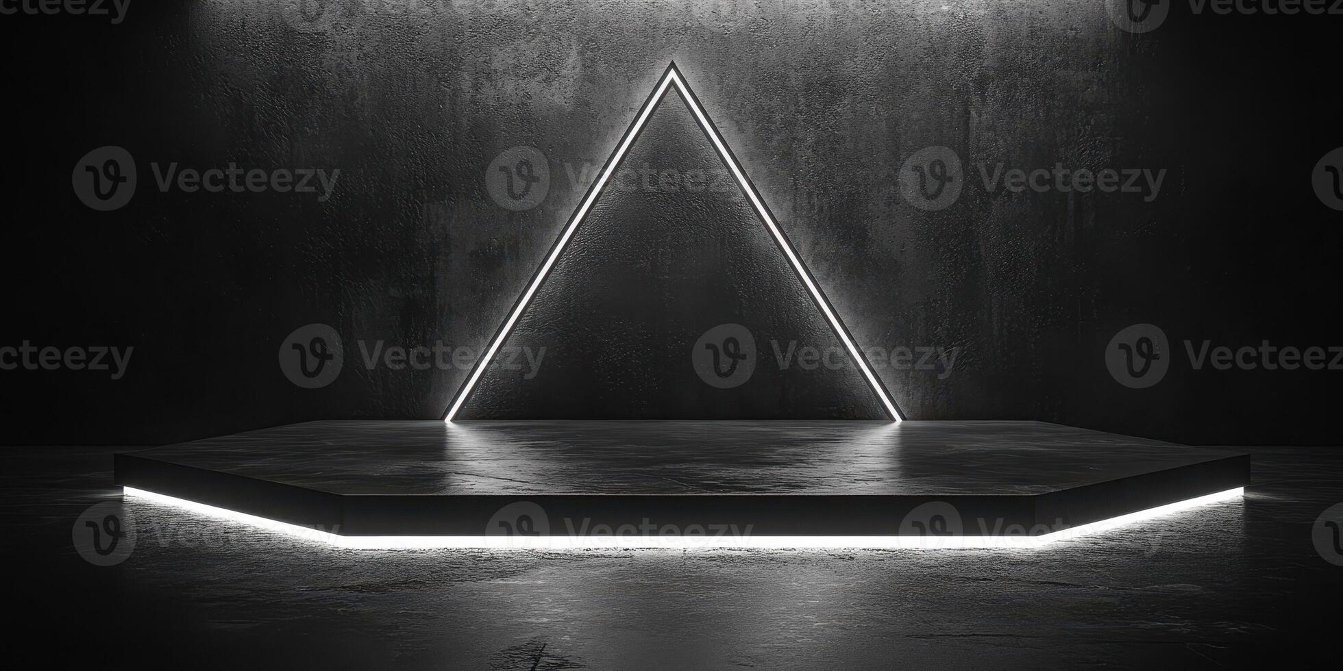 Modern minimalist stage design with geometric lighting in a dark setting photo