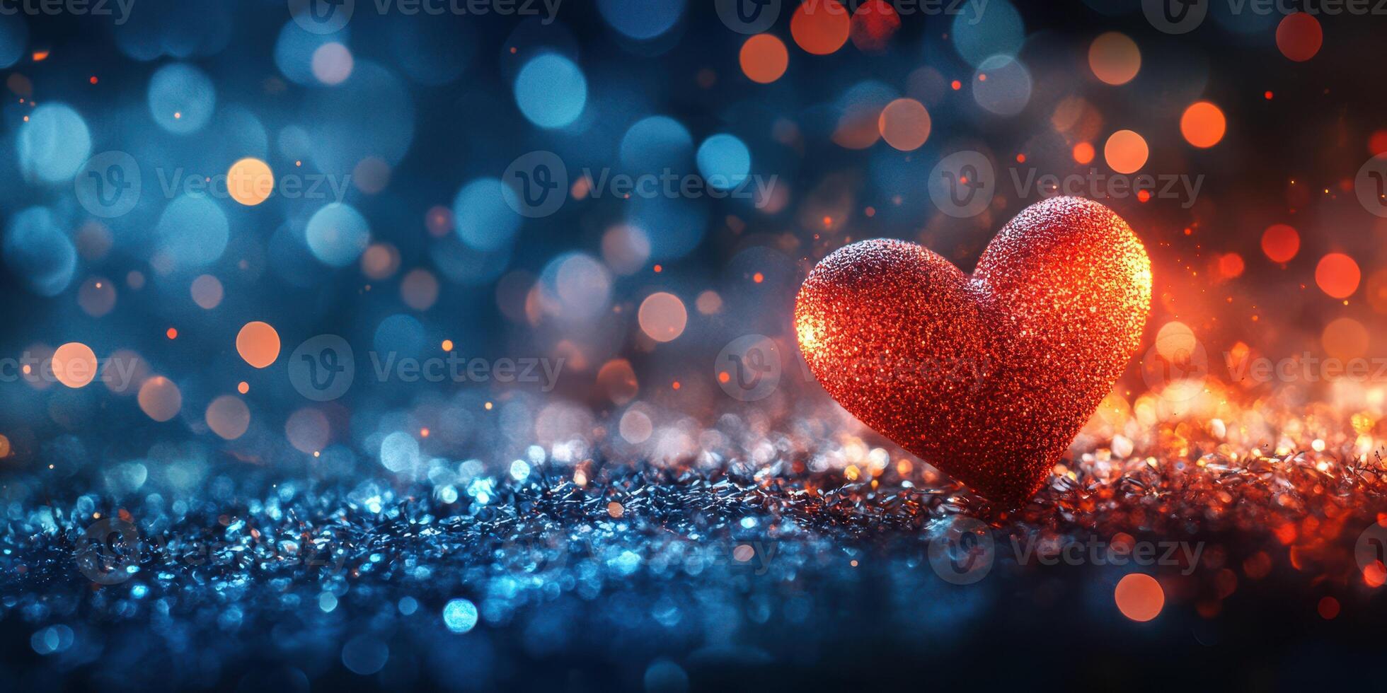 Sparkling heart shines on a colorful background during a festive celebration at night photo