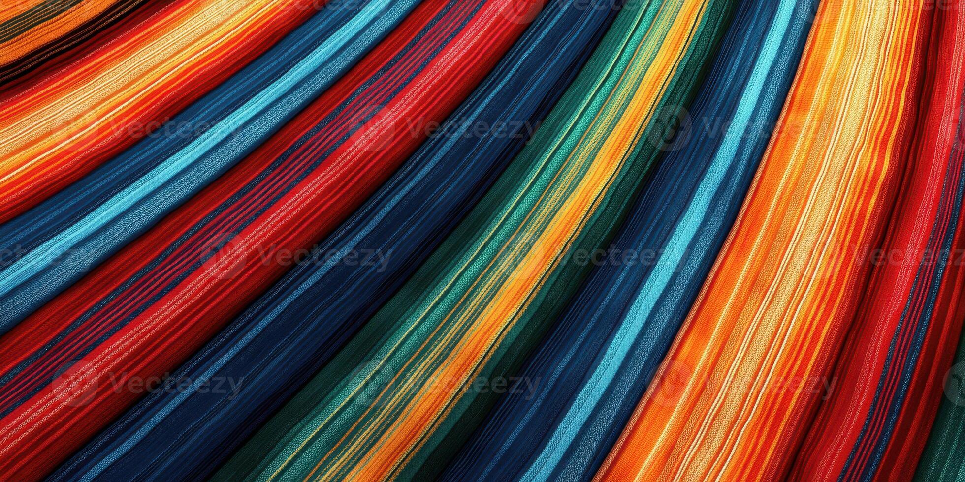 Vibrant woven fabric displaying colorful stripes in a traditional textile from a local artisan market photo