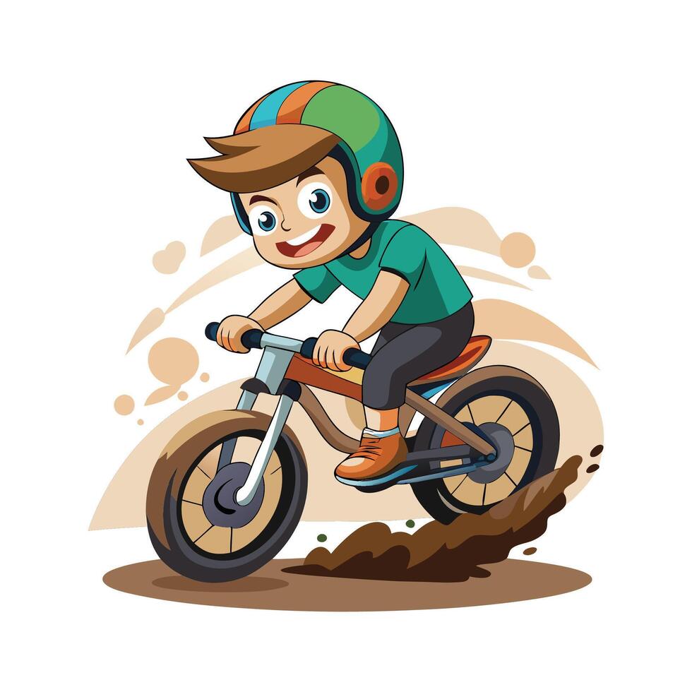 Adventurous Boy on His Dirt Bike vector