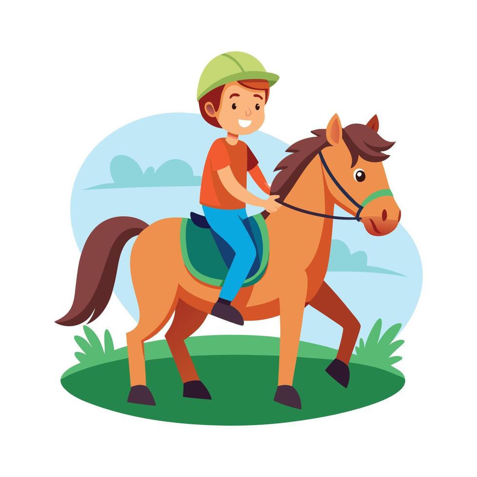 Confident Boy Riding a Horse with Ease vector