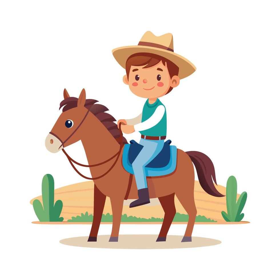 Dynamic Scene of Boy Riding a Horse vector