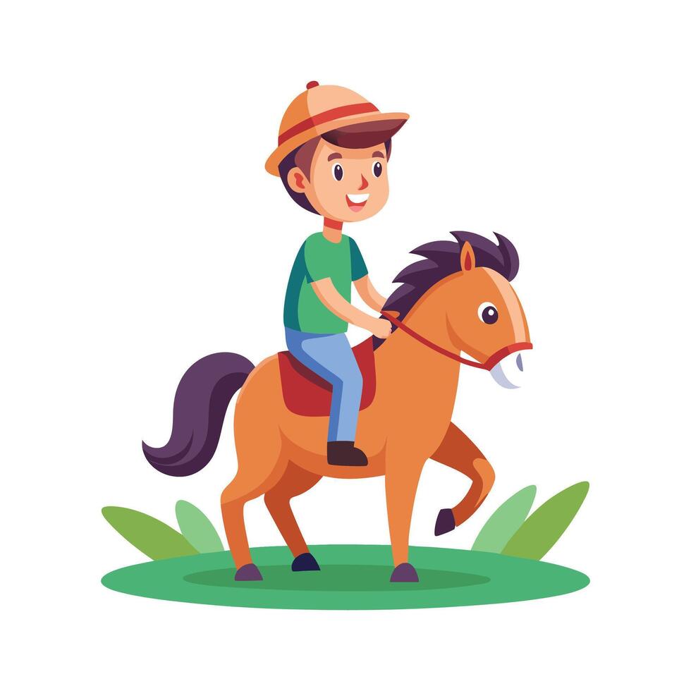 Adventurous Boy Riding a Horse Through Trails vector