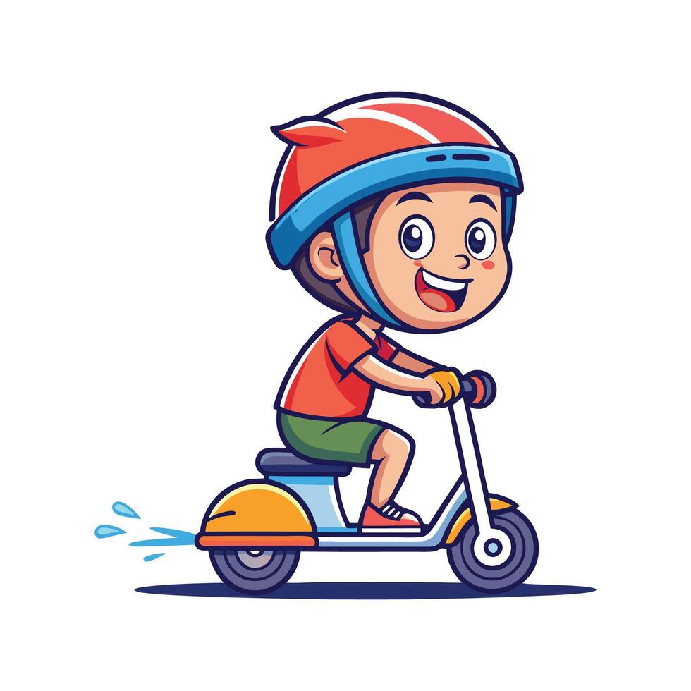 Dynamic Boy Riding His Scooter with Joy vector