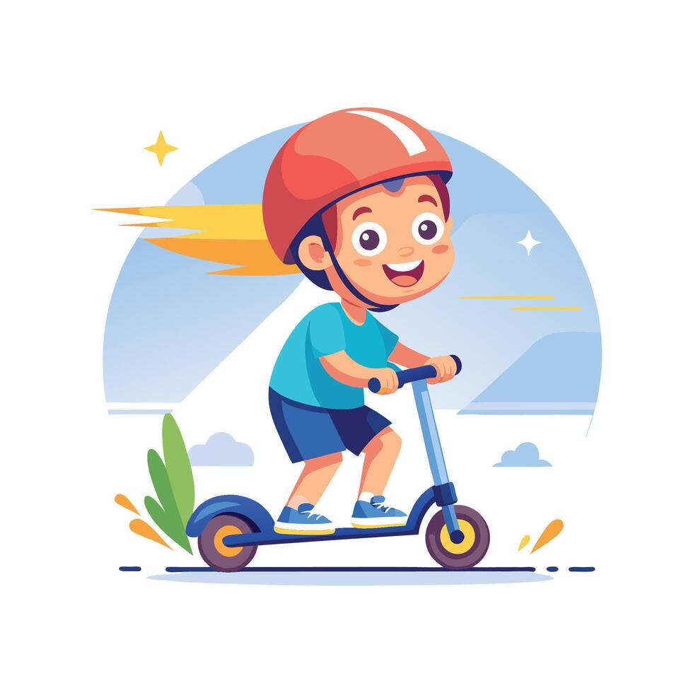 Excited Boy Riding His Scooter Adventure vector