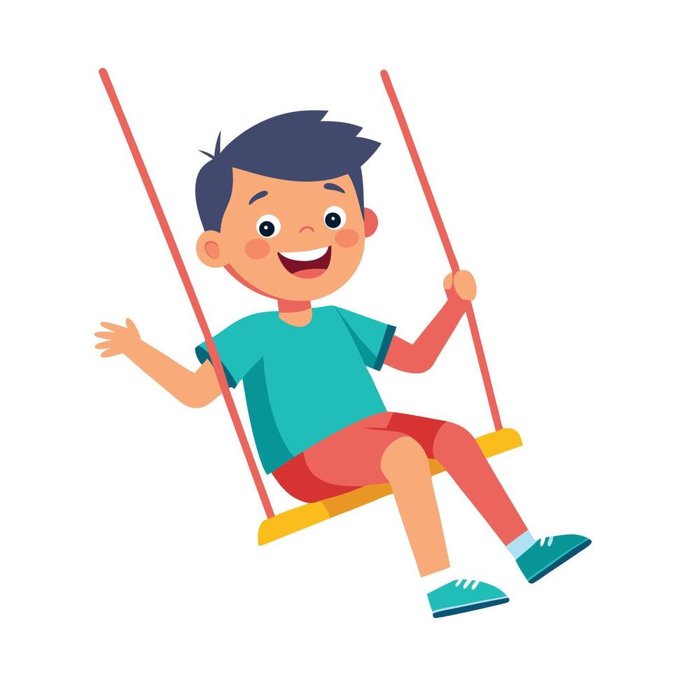 Joyful Boy Seated on a Swing in the Park vector