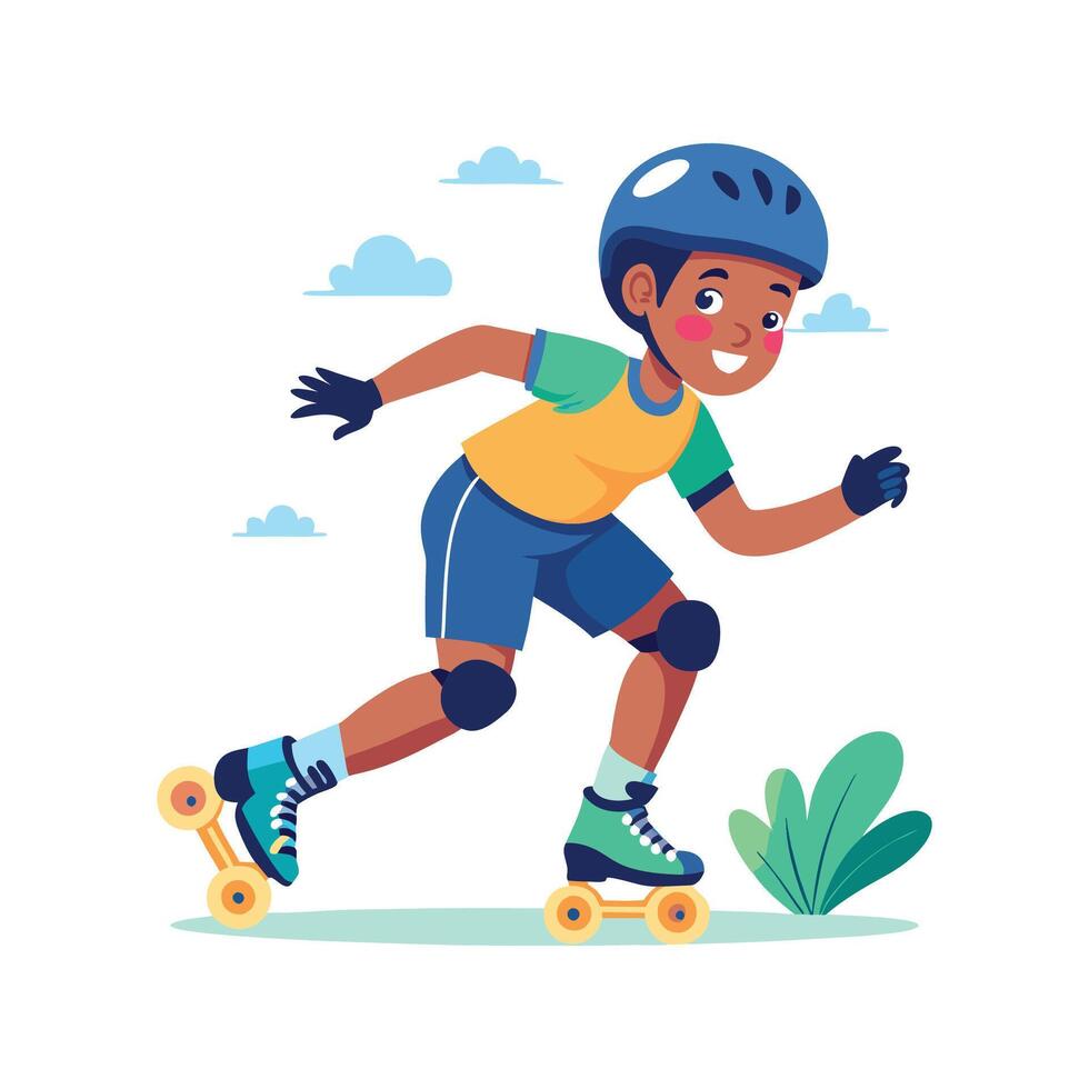 Joyful Boy Rollerblading with Friends vector
