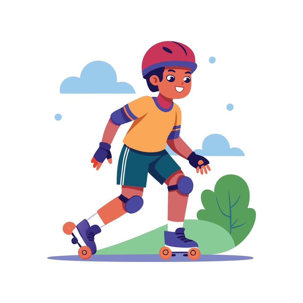 Exciting Scene of Boy Rollerblading vector