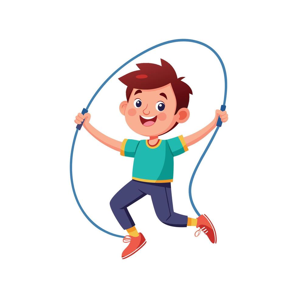 Happy Boy Enjoying Skipping Rope vector