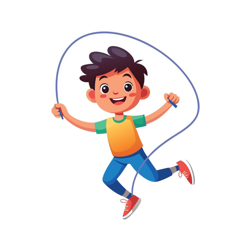 Joyful Boy Skipping Rope Outside vector